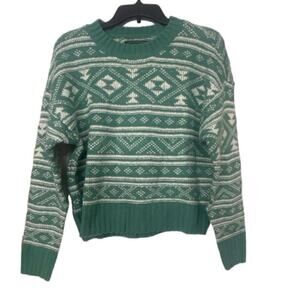 AMERICAN EAGLE Green Fair Isle Crew Neck Sweater Size XS
